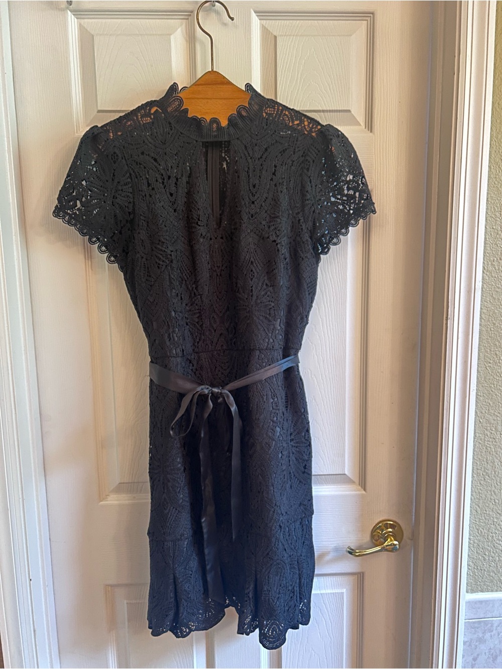 White House Black Market Black Lace Fit & Tie Waist Dress